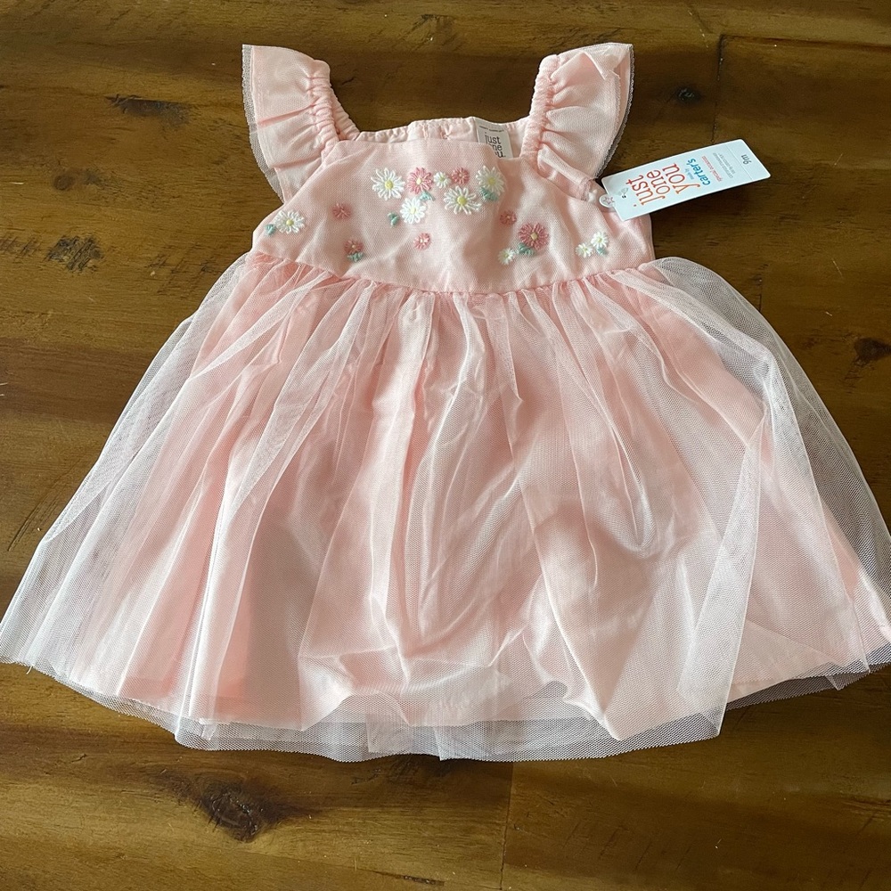 Carter’s pale pink floral embroidered tulle dress